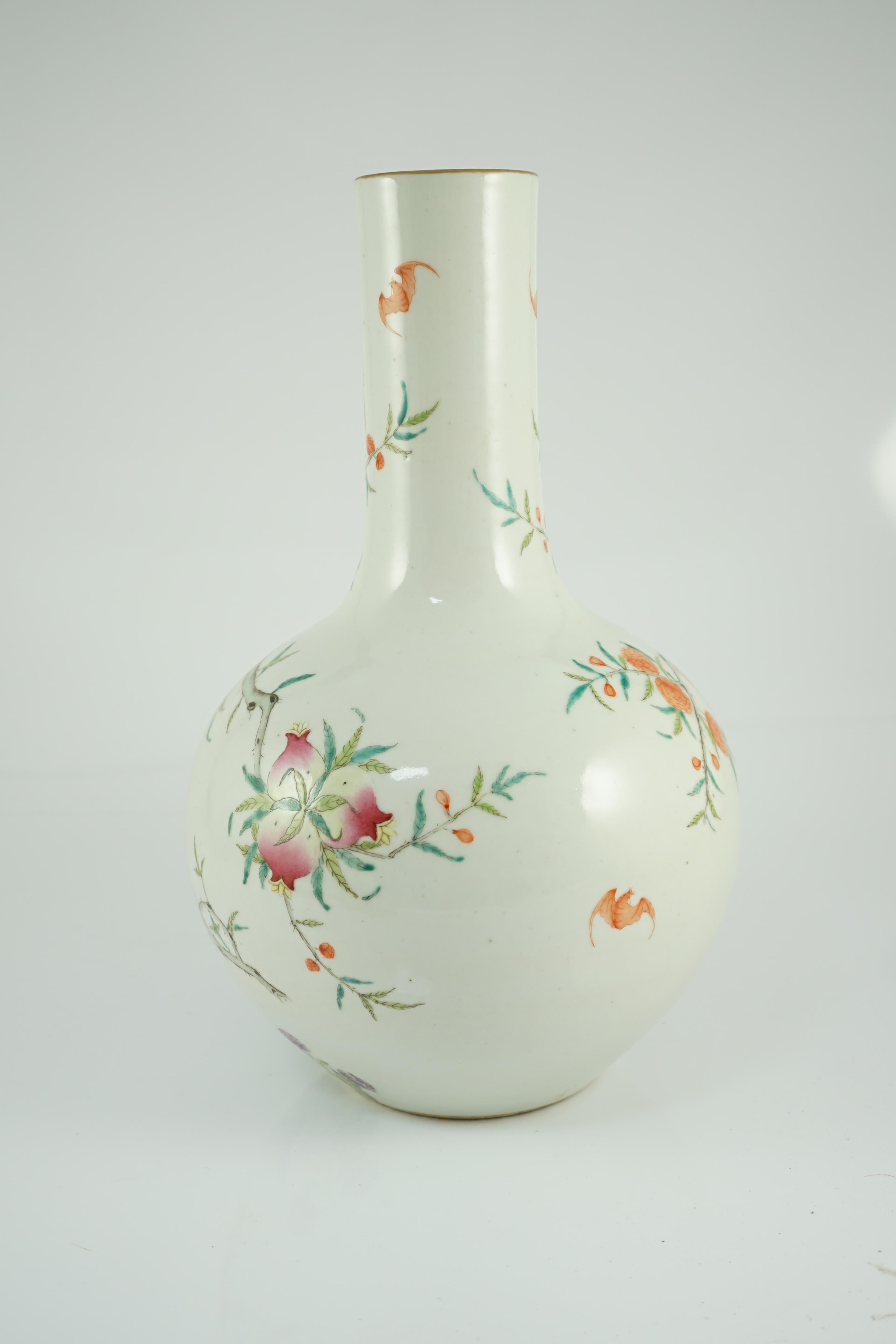 A Chinese famille rose ‘pomegranate and bats’ vase, tianqiuping, Qianlong seal mark, late 19th/early 20th century